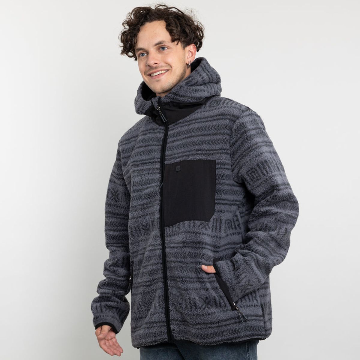 POLEMIC - Polerón Hombre Mini Sherpa Full estampado con gorro Polemic