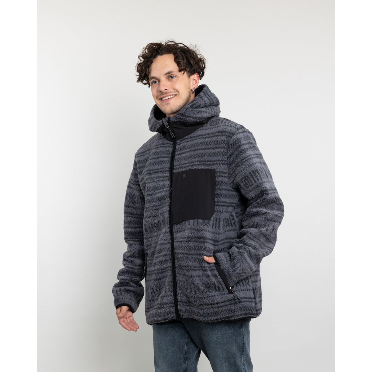 POLEMIC - Polerón Hombre Mini Sherpa Full estampado con gorro Polemic