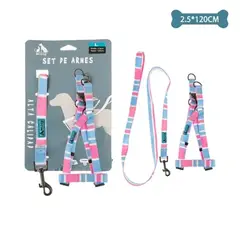 GENERICO - Set de arnés y correa de nylon azul y rosa 25mmx120cm