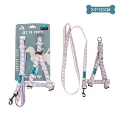 GENERICO - Set de arnés y correa de nylon rayas morado 25mm x120cm