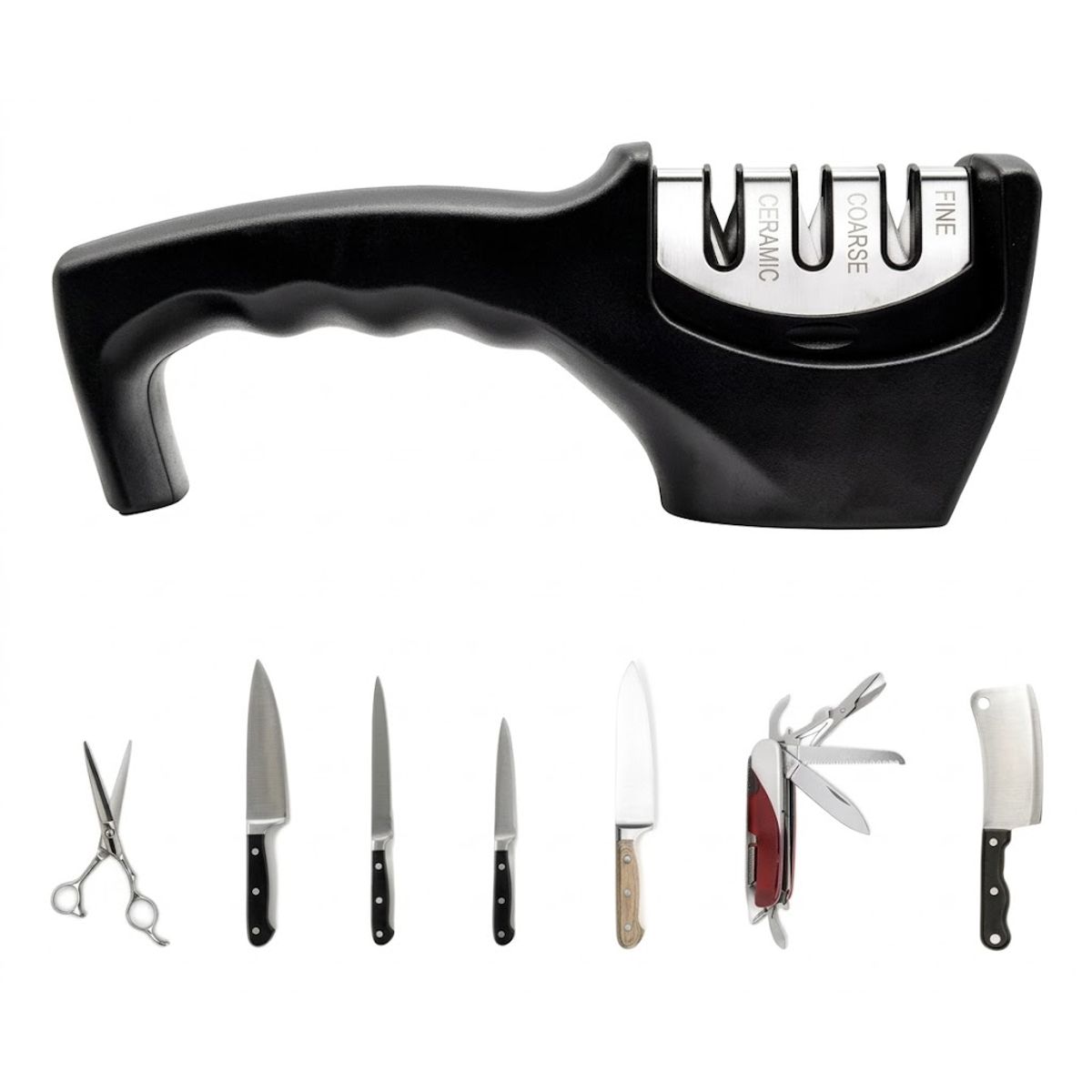 GENERICO - Afilador de cuchillos manual de 3 etapas (Reparación, Afilado, Pulido)