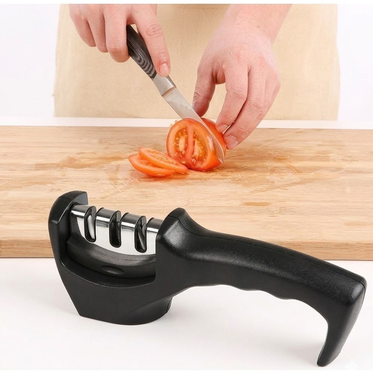 GENERICO - Afilador de cuchillos manual de 3 etapas (Reparación, Afilado, Pulido)