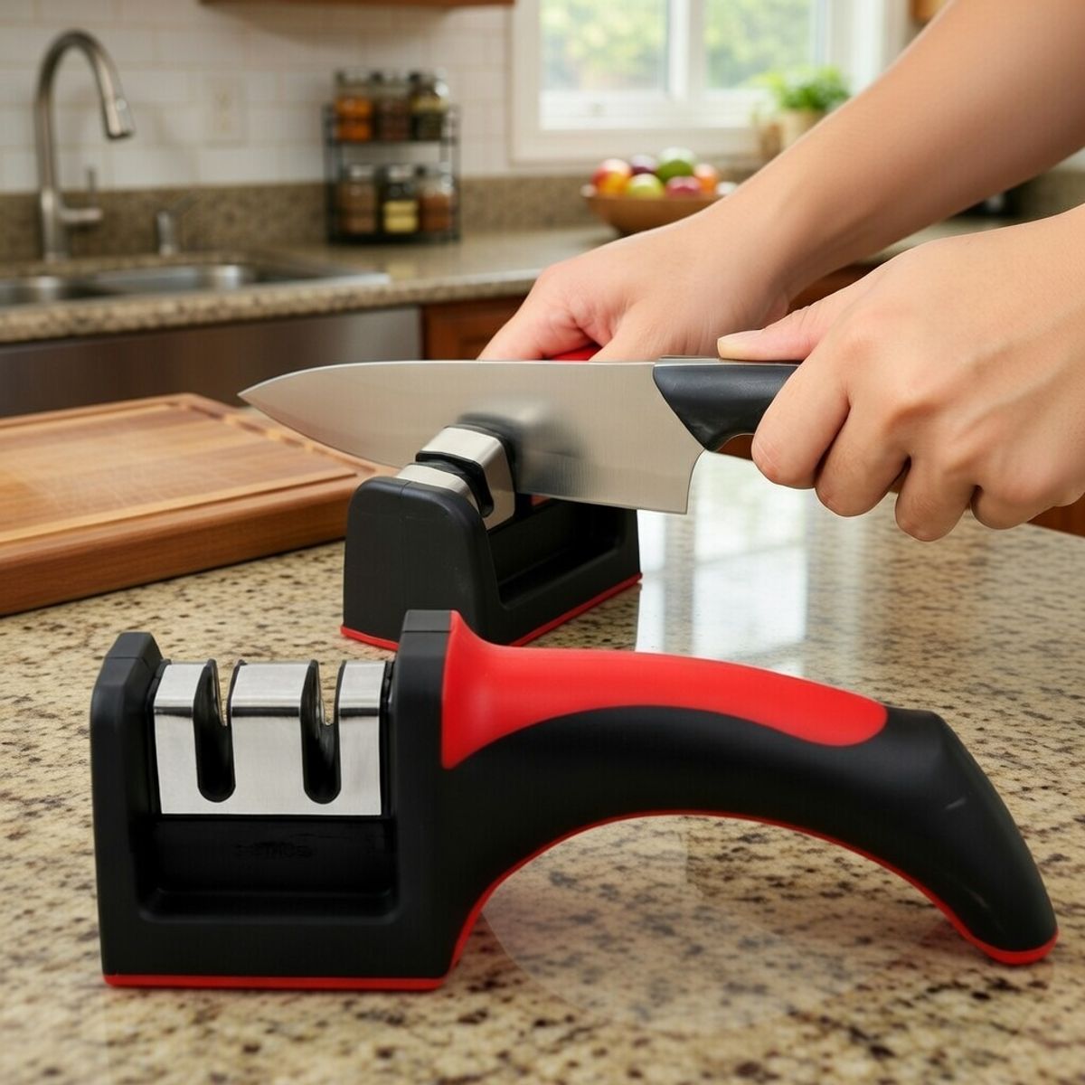 MOVI - Afilador Profesional Movi 3 Etapas Amolador Cuchillos Acero y Cerámica con mango Ergonómico
