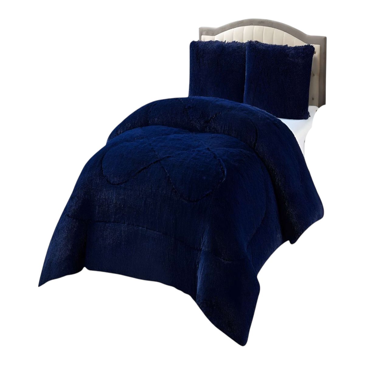GENERICO - Cubrecama  Con Chiporro 1.5 Plazas Diseño Peludo Azul Marino