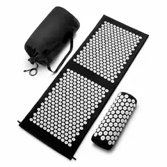 MOVI - Alfombra Acupresión + Cojín Yoga Masaje Relajación Anti Estrés y Dolor Espalda Negro - Terapia Acupuntura