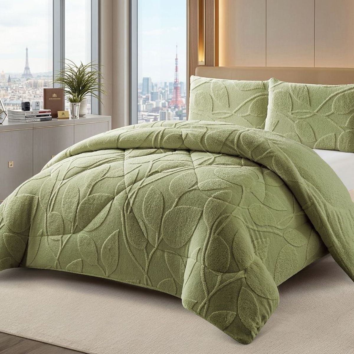 GENERICO - COBERTOR DE INVIERNO KING UNICOLOR TEXTURIZADO CON CHIPORRO  QUITA FRIOTF