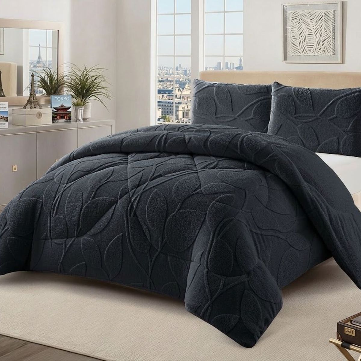 GENERICO - COBERTOR DE INVIERNO KING UNICOLOR TEXTURIZADO CON CHIPORRO  QUITA FRIOTF
