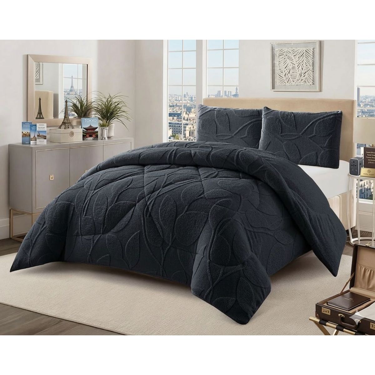GENERICO - COBERTOR DE INVIERNO KING UNICOLOR TEXTURIZADO CON CHIPORRO  QUITA FRIOTF