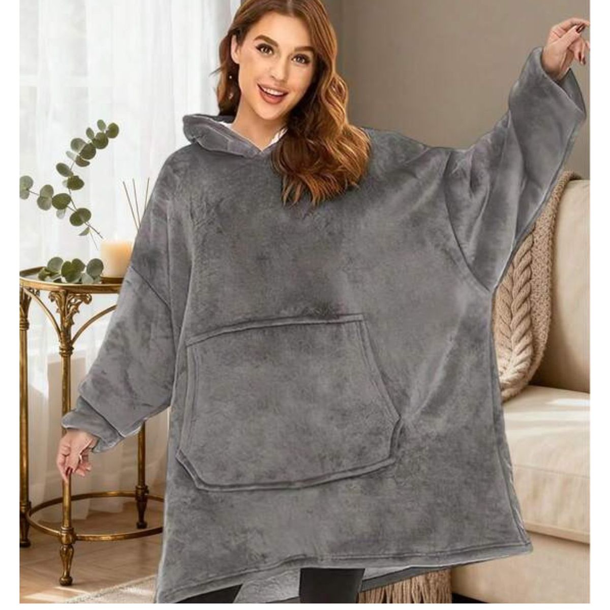 MOVI - Polerón Sherpa Con Capucha Tipo Huggle, Talla Única, Azul, Negro, Gris- Suave y Abrigador