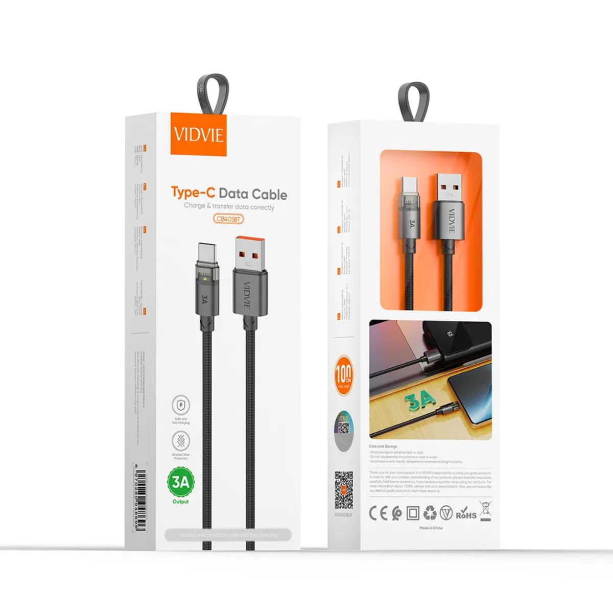 GENERICO - Cable VIDVIE CB4058T USB-C a USB-C  60W Power Delivery  1.2m Ultra Resistente
