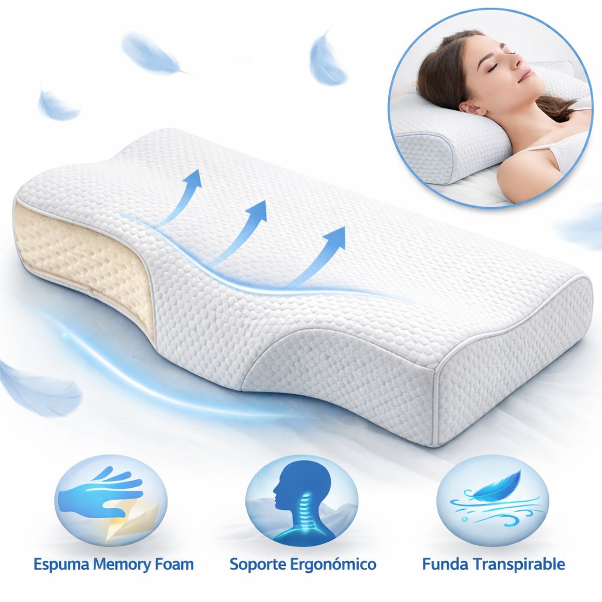GENERICO - Almohada Cervical Ortopédica Memory Foam Soporte Ergonómico para Cuello y Espalda