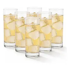 GENERICO - Set 6 Vasos Vidrio Alto 200ml Transparentes Coctel Jugo Bar Cristal Ultra Claro Premium Brillante