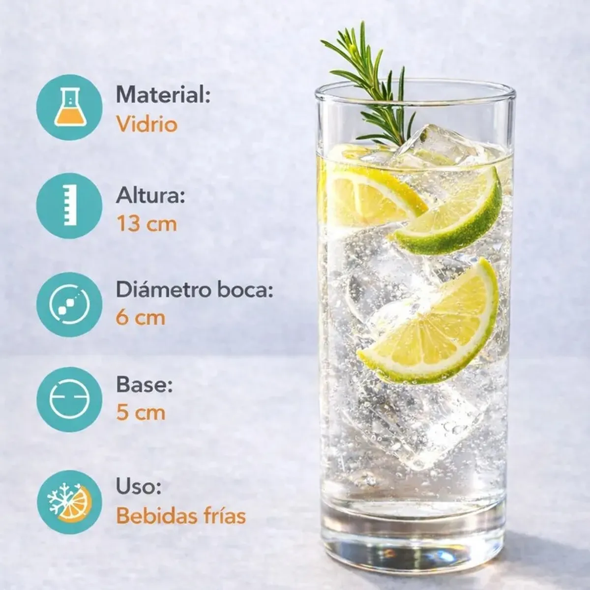 GENERICO - Set 6 Vasos Vidrio Alto 200ml Transparentes Coctel Jugo Bar Cristal Ultra Claro Premium Brillante
