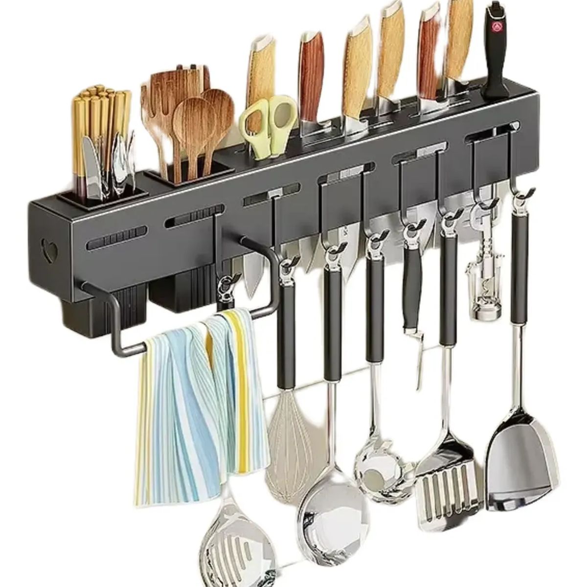 GENERICO - Organizador De Utensilios Cocina Pared Repisa Organizador Negro