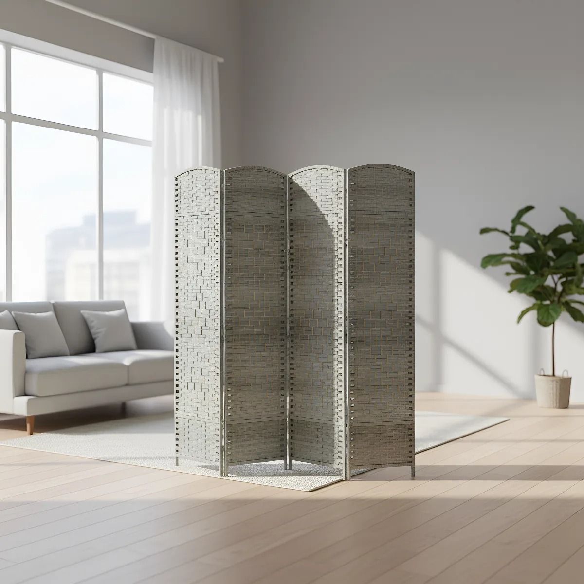 GENERICO - Separador Habitaciones Estilo Nórdico 180cm Panel Decorativo 4hoja Pigmento Piedra Claro Estética