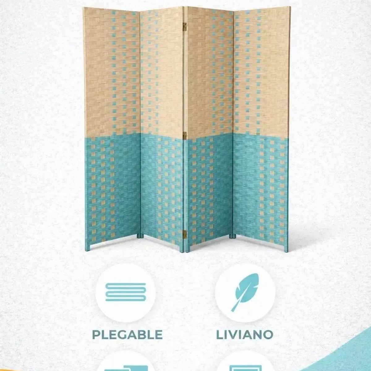 GENERICO - Panel Separador Ambientes Tela Plegable 180 Cm Moderna Dorado Suave Reflejo Calido Ambiente