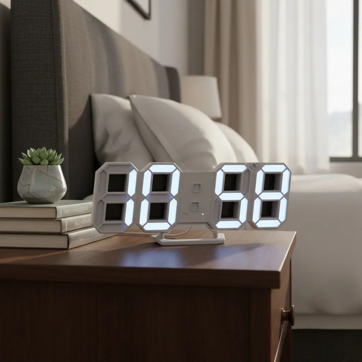 GENERICO - Reloj Despertador Digital Alarma Números 3d Luz Led Nocturno Blanco