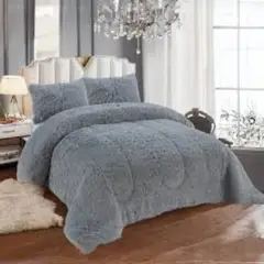 GENERICO - Cubrecama Con Chiporro 1.5 Plazas Diseño Peludo Gris Oscuro