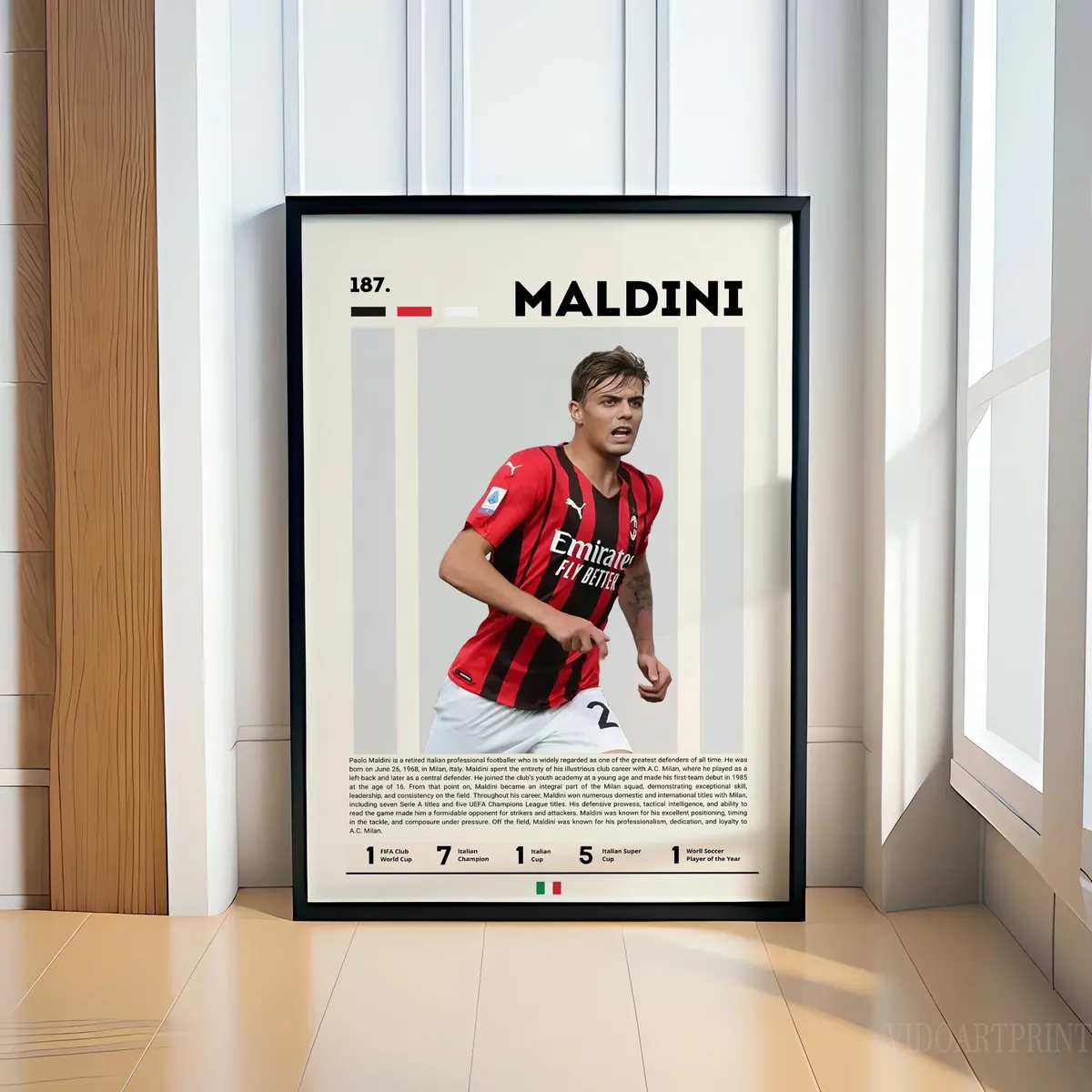 GENERICO - Cuadro Fútbol Paolo Maldini Il Capitano AC Milan Leyenda Defensa Decoración Deportiva Marco