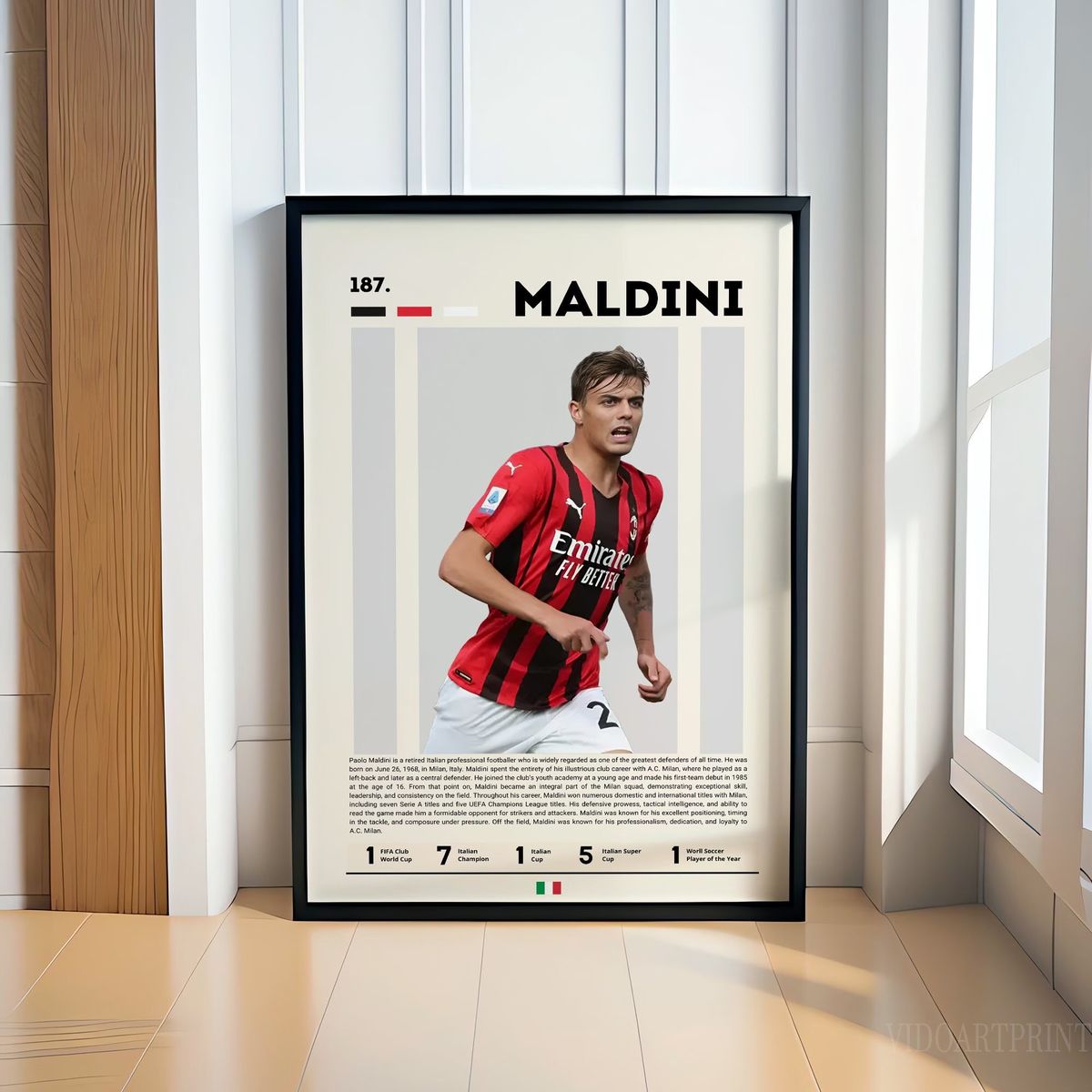 GENERICO - Cuadro Fútbol Paolo Maldini Il Capitano AC Milan Leyenda Defensa Decoración Deportiva Marco