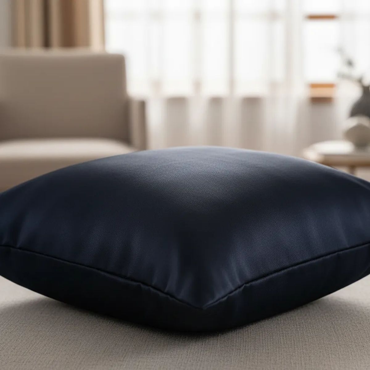 GENERICO - Funda De Cojín 45x45cm Negro Intenso Para Sofas Y Camas Negro Lisa