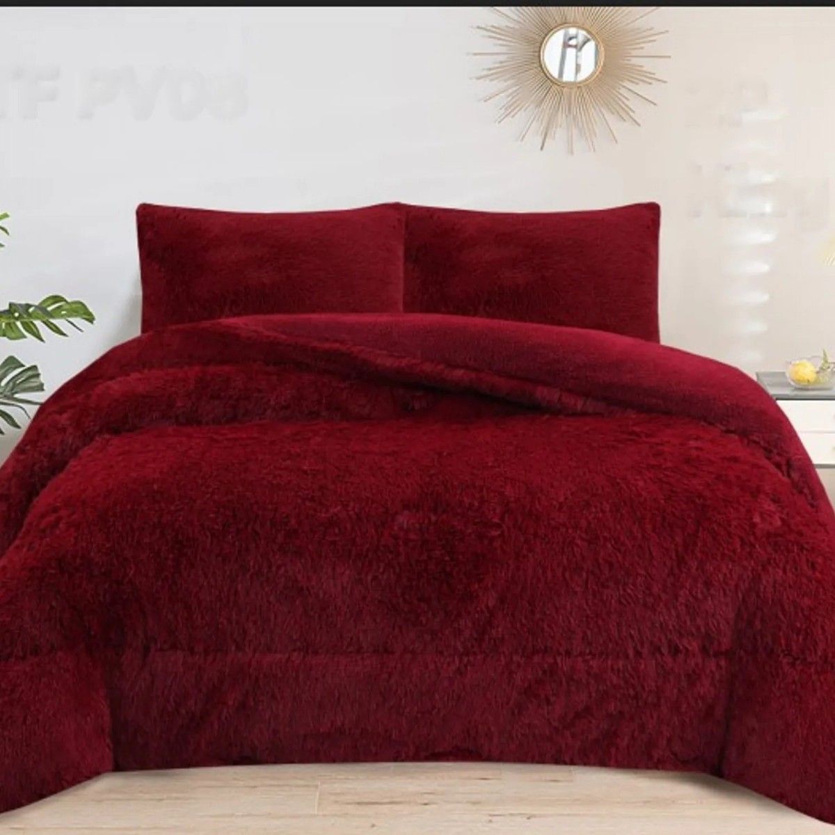 GENERICO - Cubrecama  Con Chiporro 1.5 Plazas Diseño Peludo Burdeo Oscuro