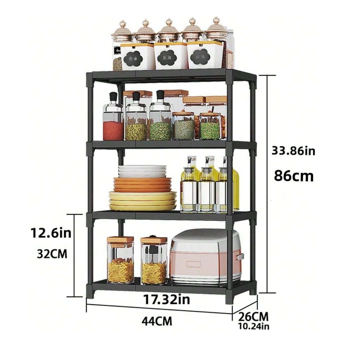 GENERICO - Estante Organizador Cocina Multiuso 4 Niveles Ruedas 86x44cm Negro