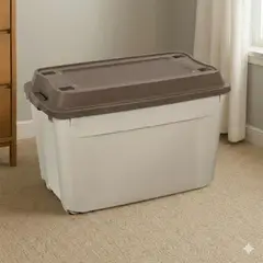 REYPLAST - Caja Bodega Móvil Tipo Baul Con Ruedas Reforzada 210 Litros Cuerpo Beige Tapa Cafe Marca