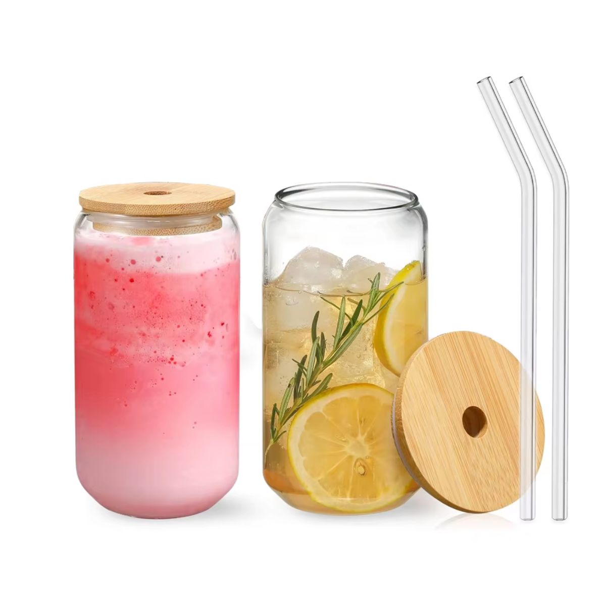 GENERICO - Set 2 Vasos De Vidrio Transparente Forma Lata Bombilla 540ml