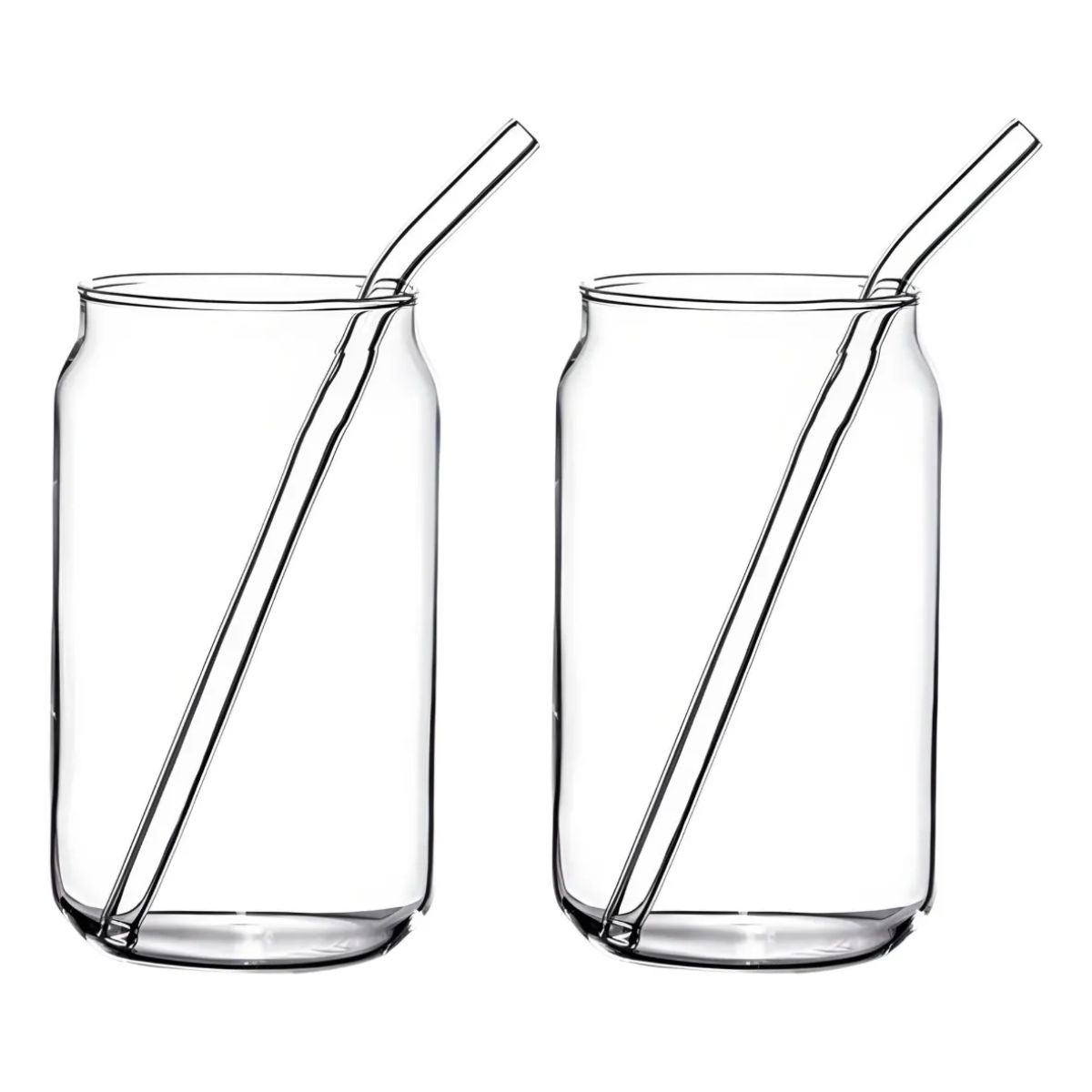 GENERICO - Set 2 Vasos De Vidrio Transparente Forma Lata Bombilla 540ml