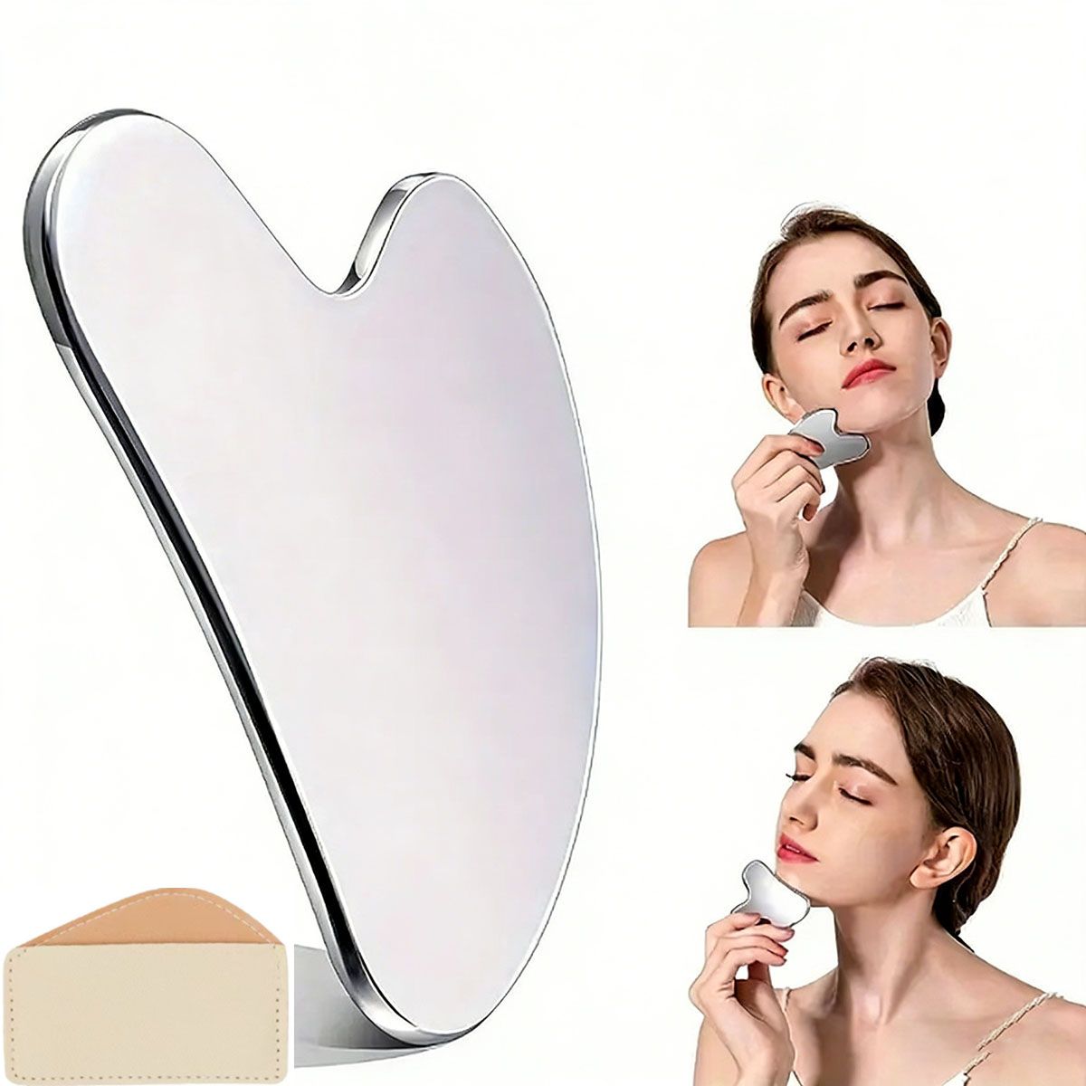 MOONCORE - Masajeador Facial Corazón Acero Inoxidable Gua Sha
