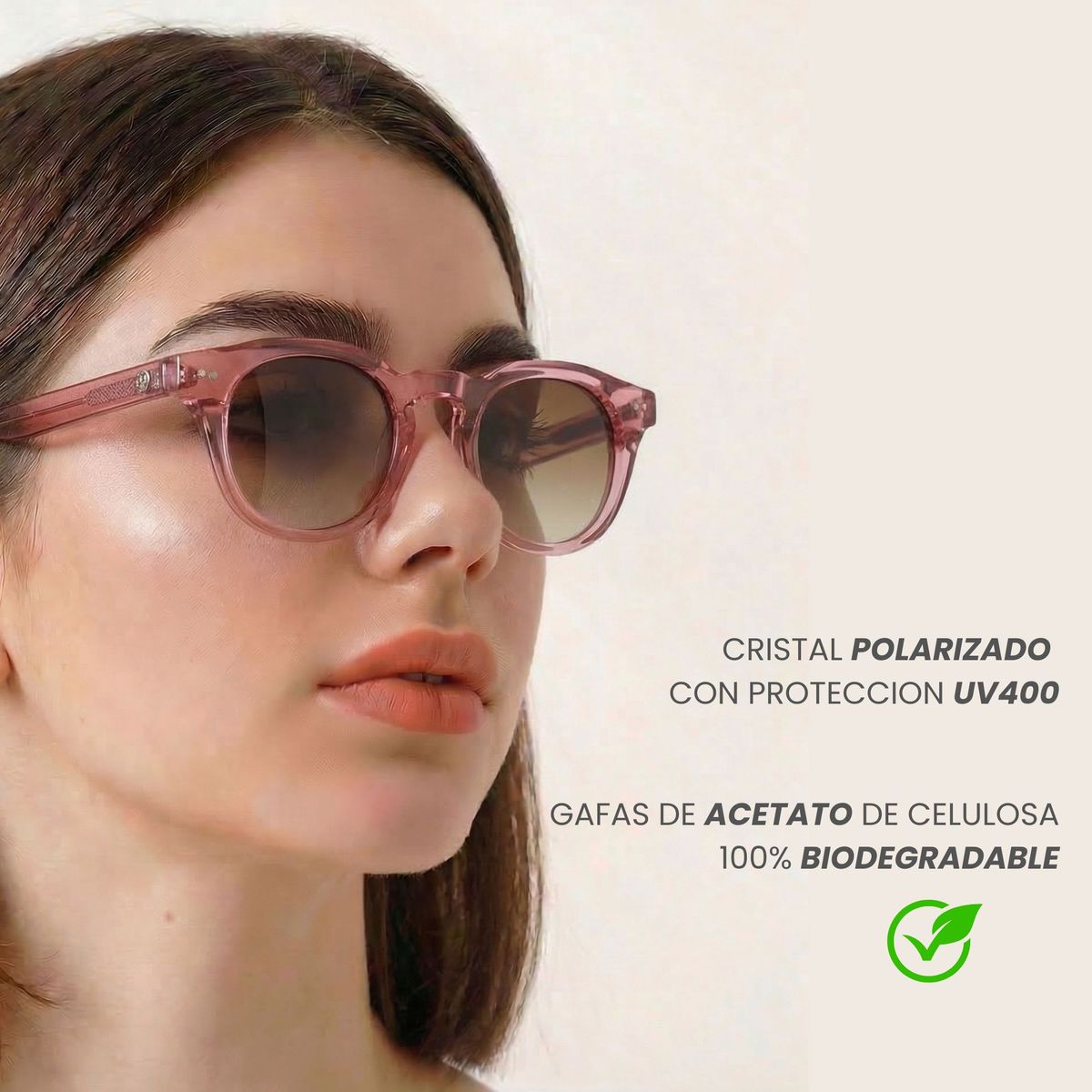 ATLANTIS - Gafas Lentes De Sol De Acetato Mujer Retro Rosadas Redondas Polarizadas