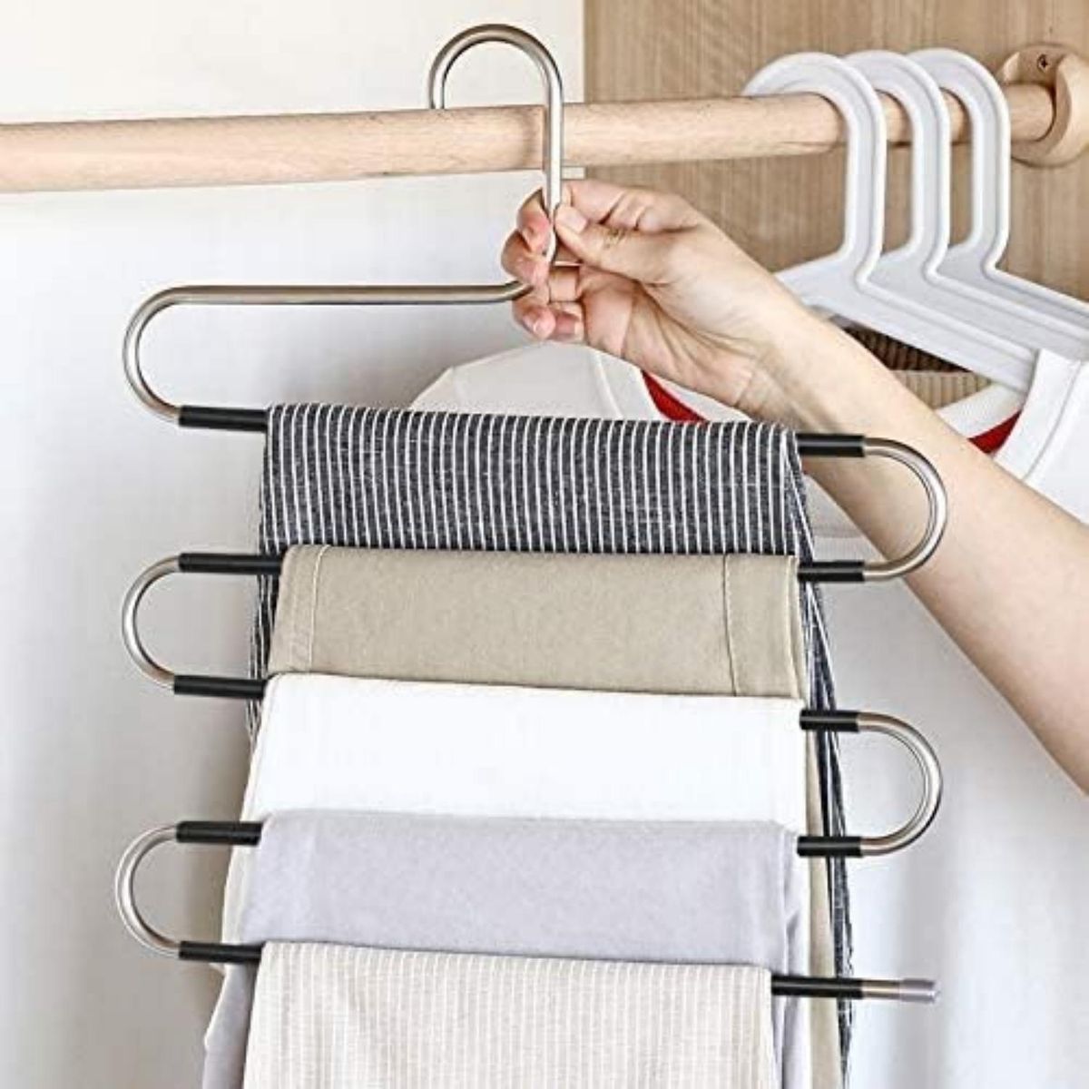 WELDMON - 4PCS Percha Para Pantalones Antideslizante Cinco Capas-Púrpura