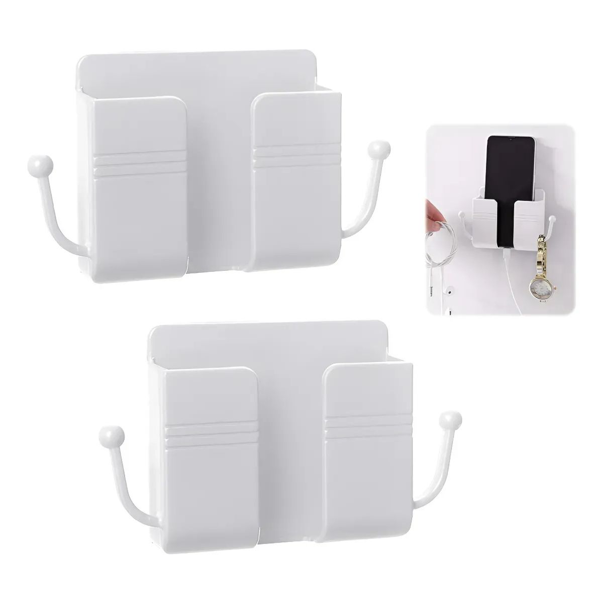 GENERICO - 4 Soporte Adhesivo De Pared Para Celular Y Accesorios-Blanco
