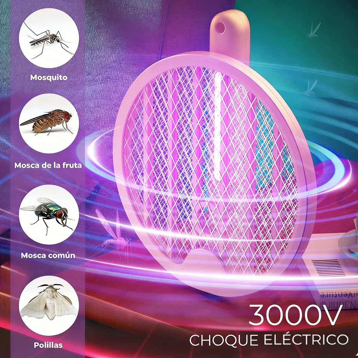 GENERICO - 2 en 1 Raqueta Plegable Antimosquitos Recargable Para Dormito