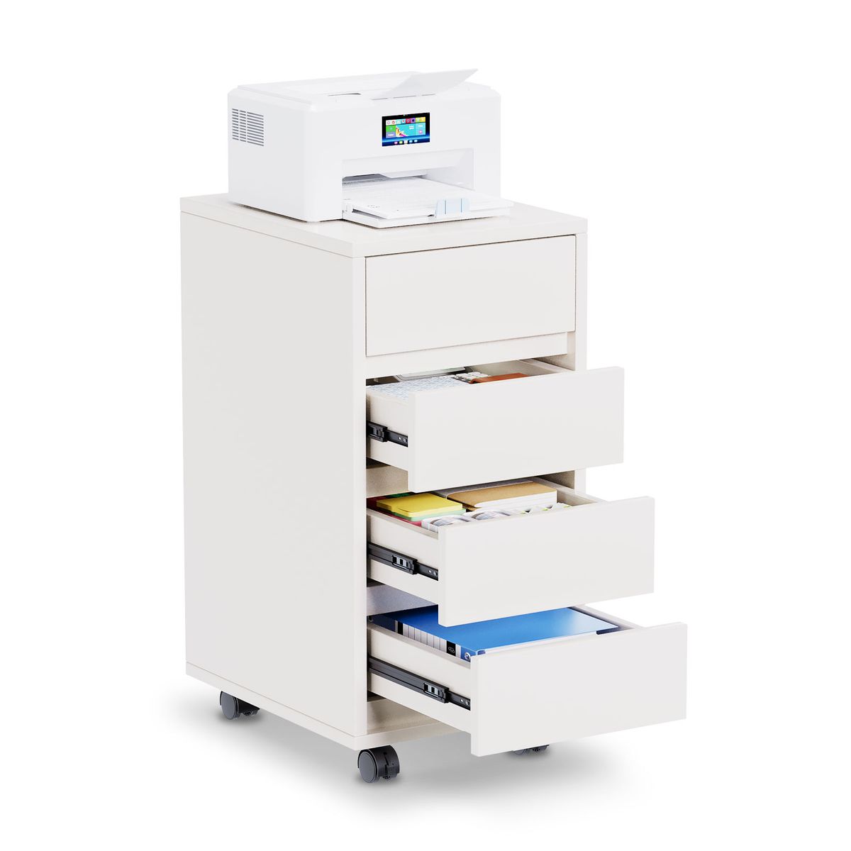 AIZO - 4 Cajones Mueble De Oficina Archivador Cajonera Gabinete Con Rueda