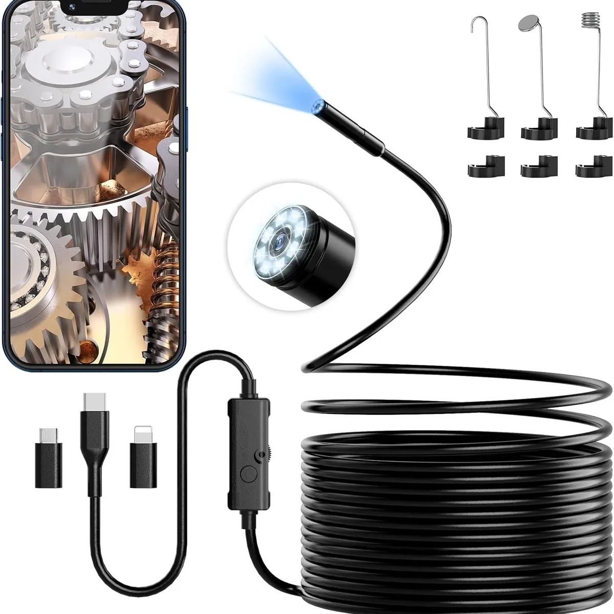 GENERICO - Endoscopio Cámara Hd 8 Luces Led