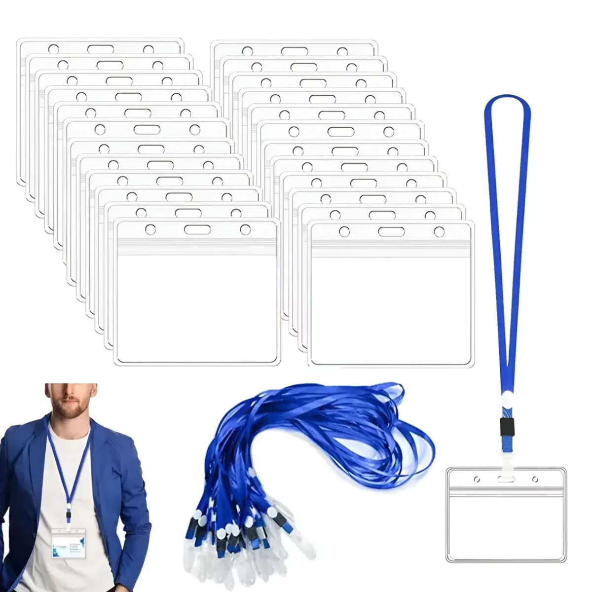 ATURE - 50 Fundas Pvc Impermeables Para Credenciales Con Cuerda