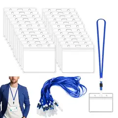 ATURE - 50 Fundas Pvc Impermeables Para Credenciales Con Cuerda