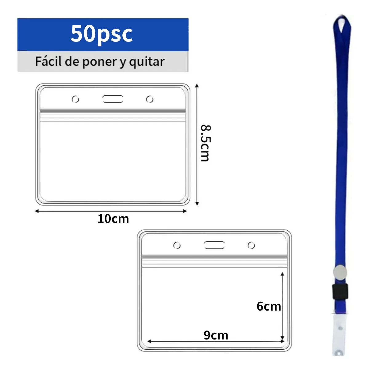 ATURE - 50 Fundas Pvc Impermeables Para Credenciales Con Cuerda