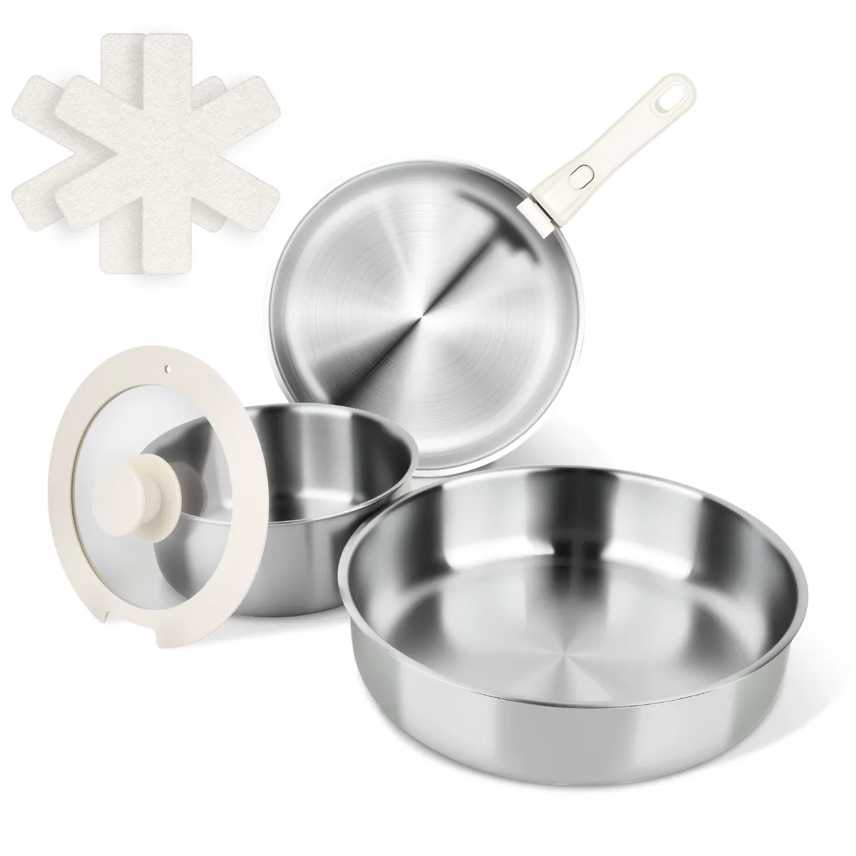 AIZO - Set de Ollas 5 Pcs Acero Inoxidable Mango Desmontable
