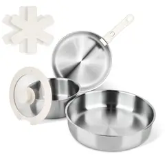 AIZO - Set de Ollas 5 Pcs Acero Inoxidable Mango Desmontable
