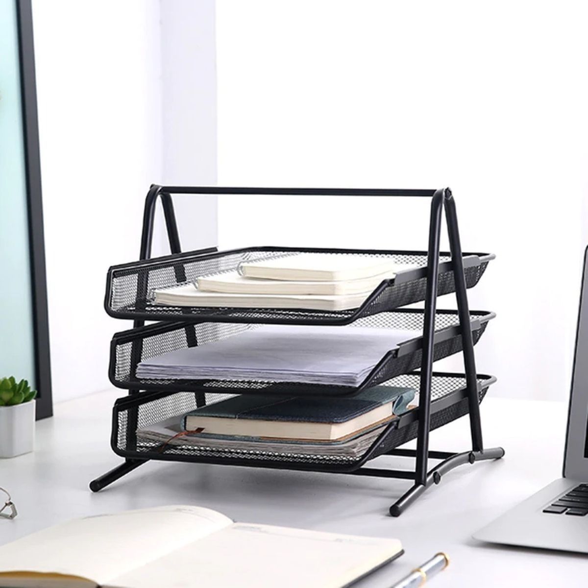 GENERICO - Bandeja Organizador Oficina Documentos Escritorio Metal 3 Niveles