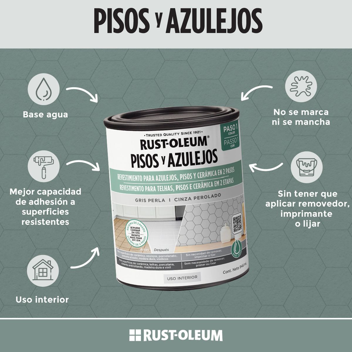 RUST-OLEUM - 2 Pack Protector para Pisos y Azulejos Base Gris Piedra 946 ml 700027