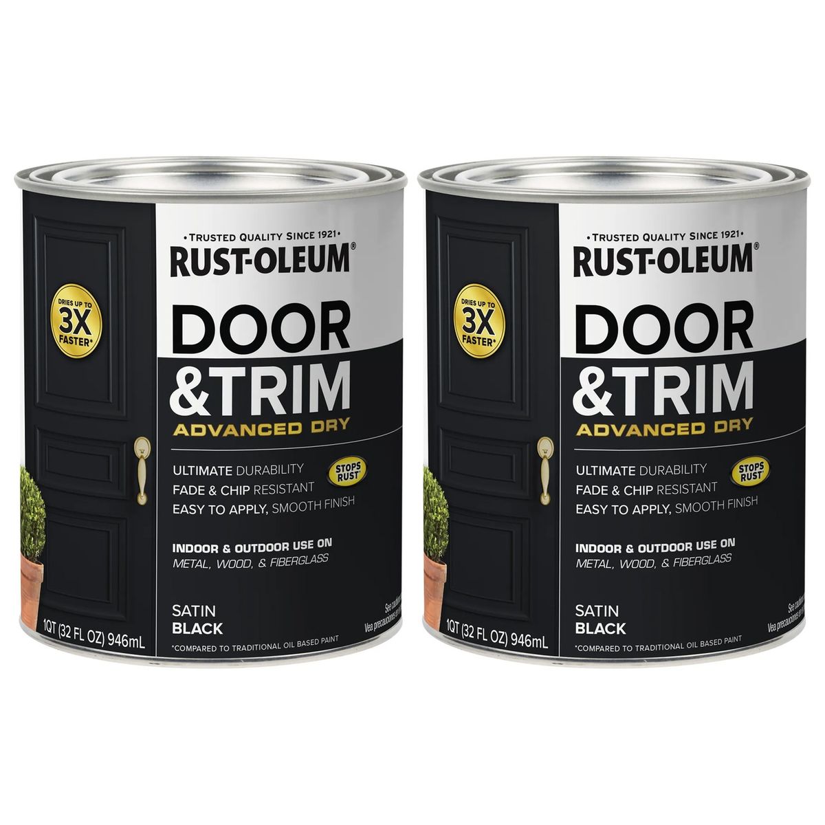 RUST-OLEUM - 2 Pack Pinturas para Puertas Interior y Exterior Negro Satinado 946 ml 700278