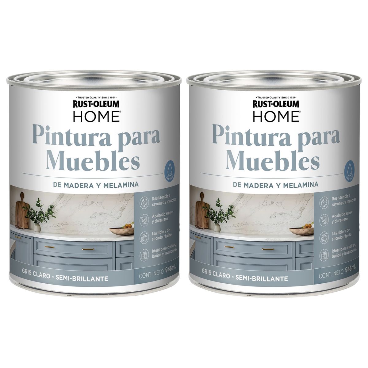 RUST-OLEUM - 2 Pack Pintura para Muebles Gris Claro Semi Brillante 946 m 700276