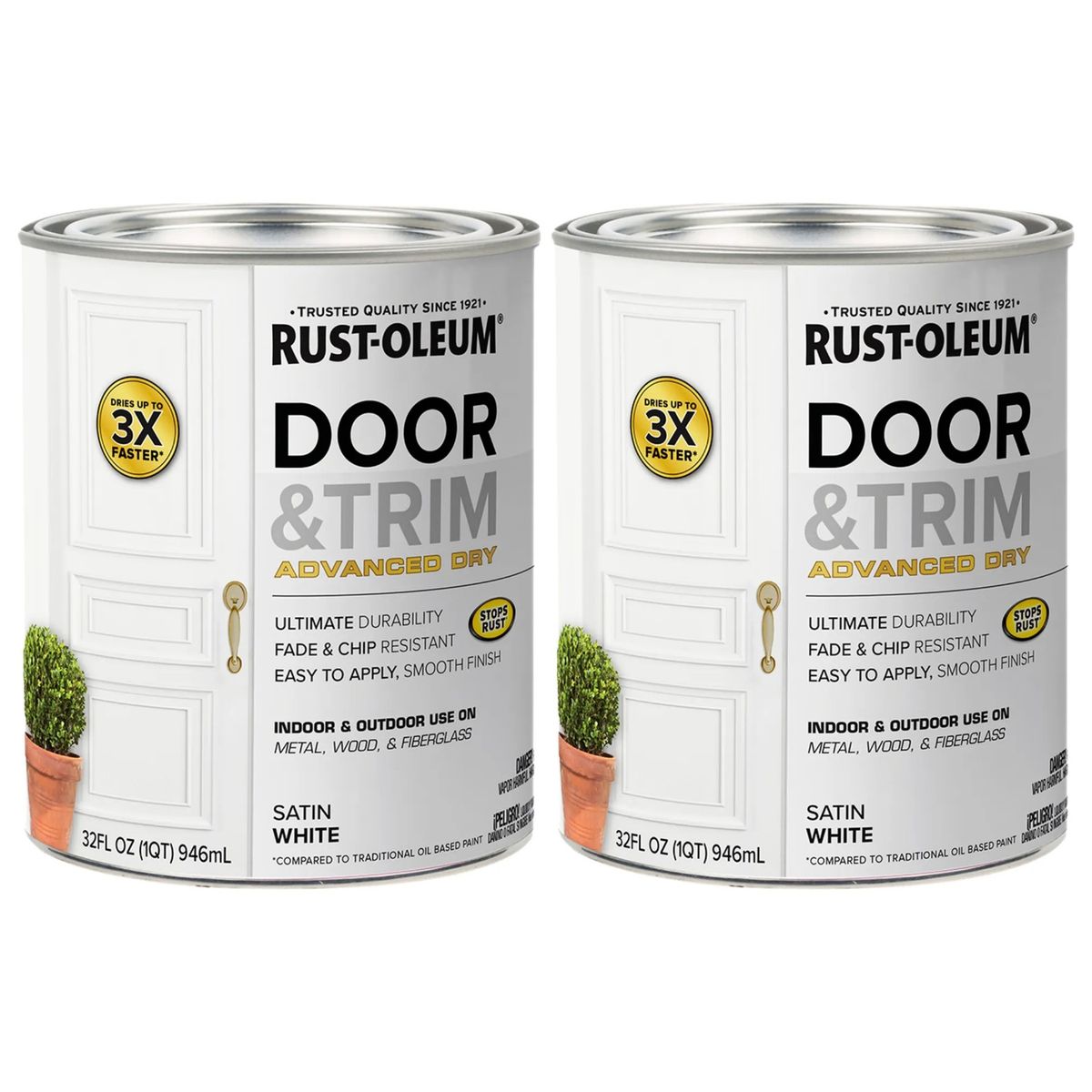 RUST-OLEUM - 2 Pack Pinturas para Puertas Interior y Exteriror Blanco Satinado 946 ml 700279
