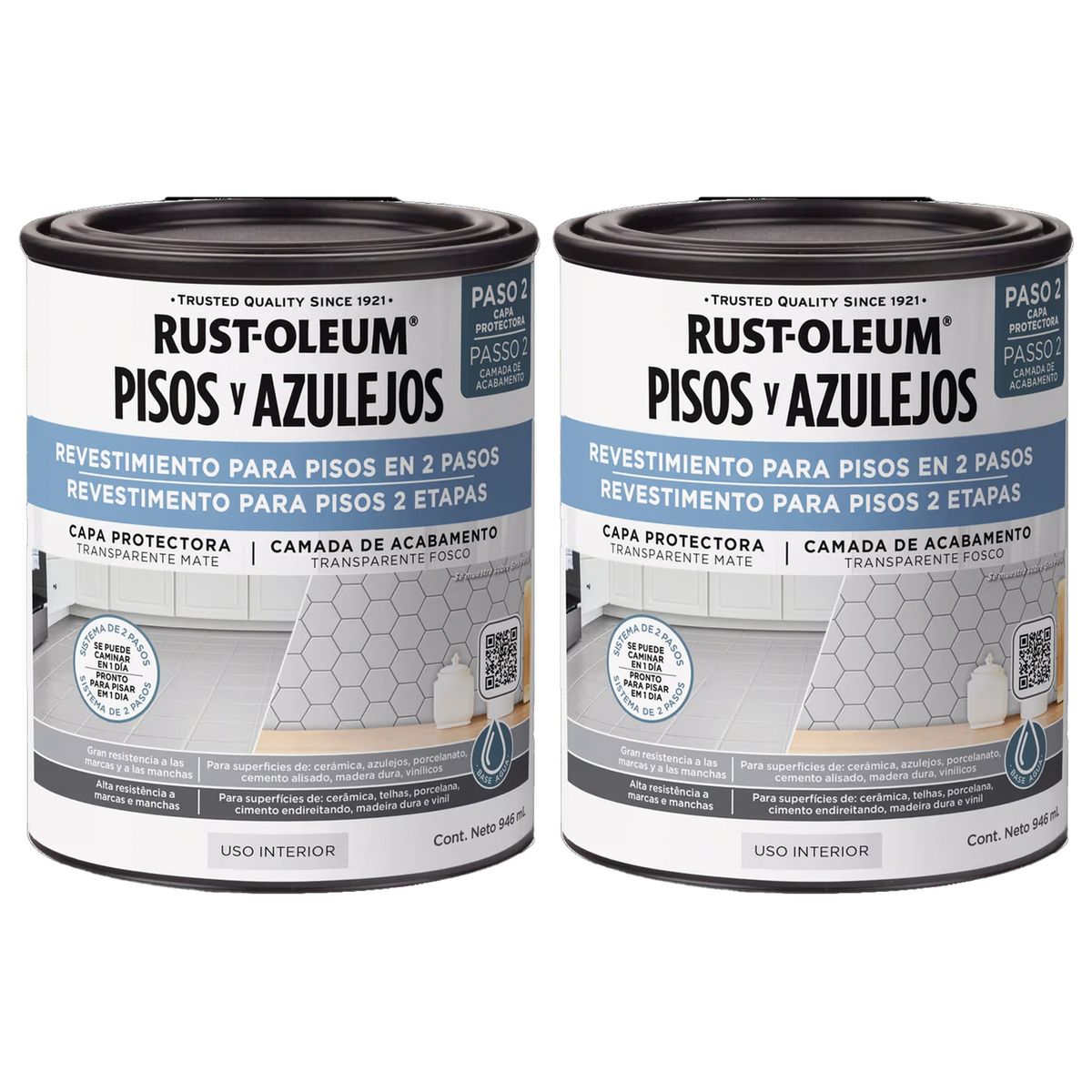 RUST-OLEUM - 2 Pack Protector para Pisos y Azulejos Transparente Mate 946 ml 700030