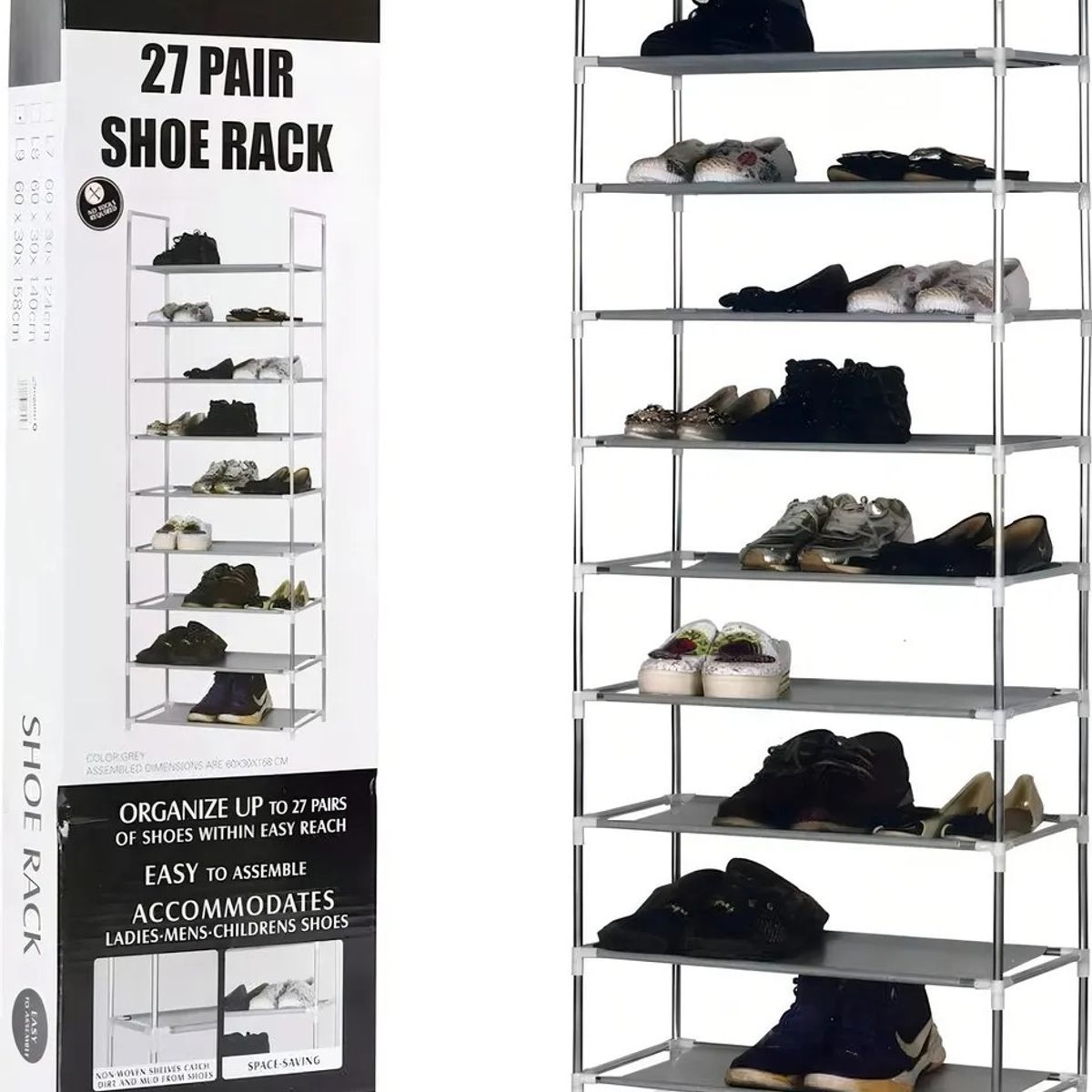 GENERICO - Zapatero Estante 27 Pares 9 Niveles Metálica Y Plástico Plateado