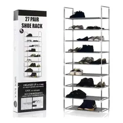 GENERICO - Zapatero Estante 27 Pares 9 Niveles Metálica Y Plástico Plateado